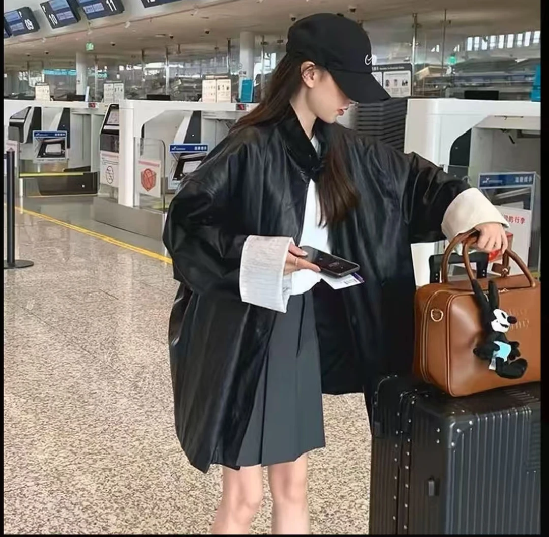 2025中长款皮衣宽松宽松型休闲外套设计感厚款秋季常规