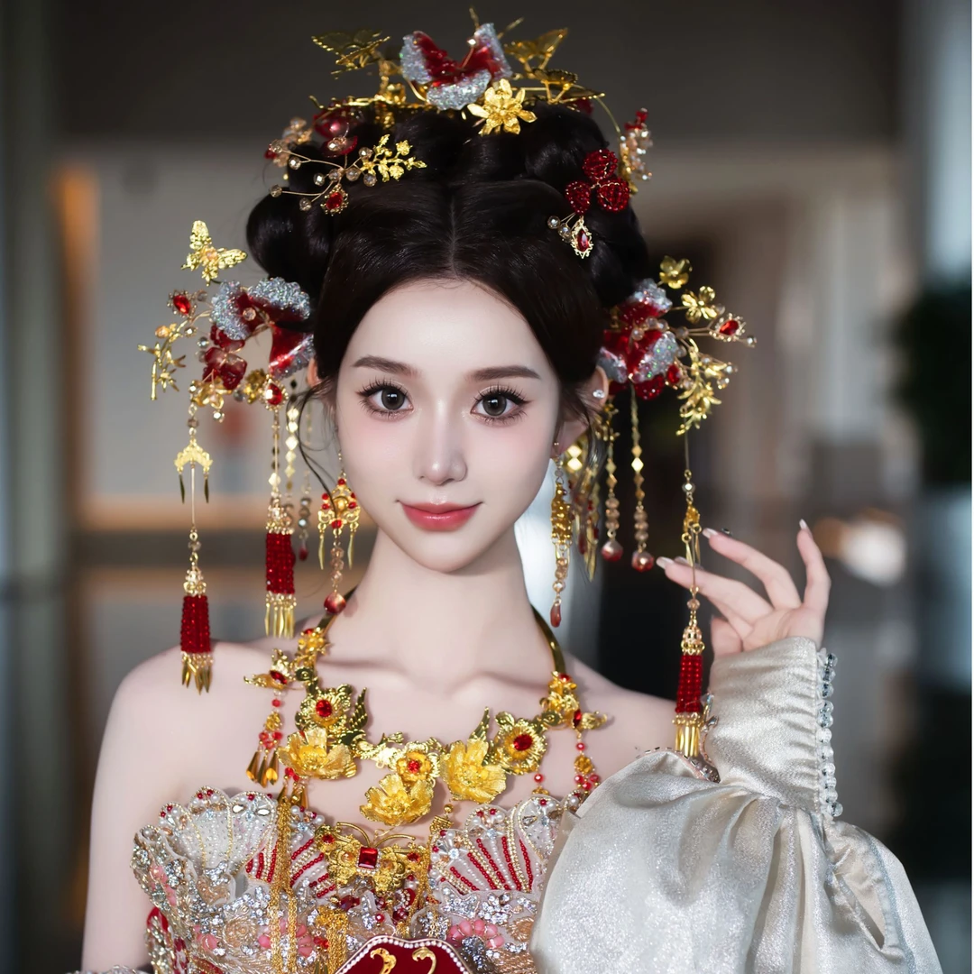 z8255中式复古婚礼红色大气减龄秀禾古风汉服新娘结婚头饰