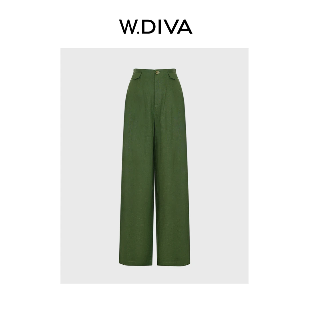 W.Diva【始夏蝉鸣】亚麻天丝层次压褶装饰口袋盖阔腿裤52K082274