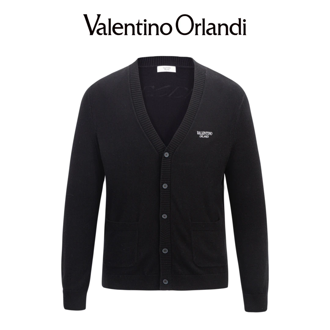 Valentino orlandi男士春秋A版时尚百搭简约商务刺绣小标针织开衫