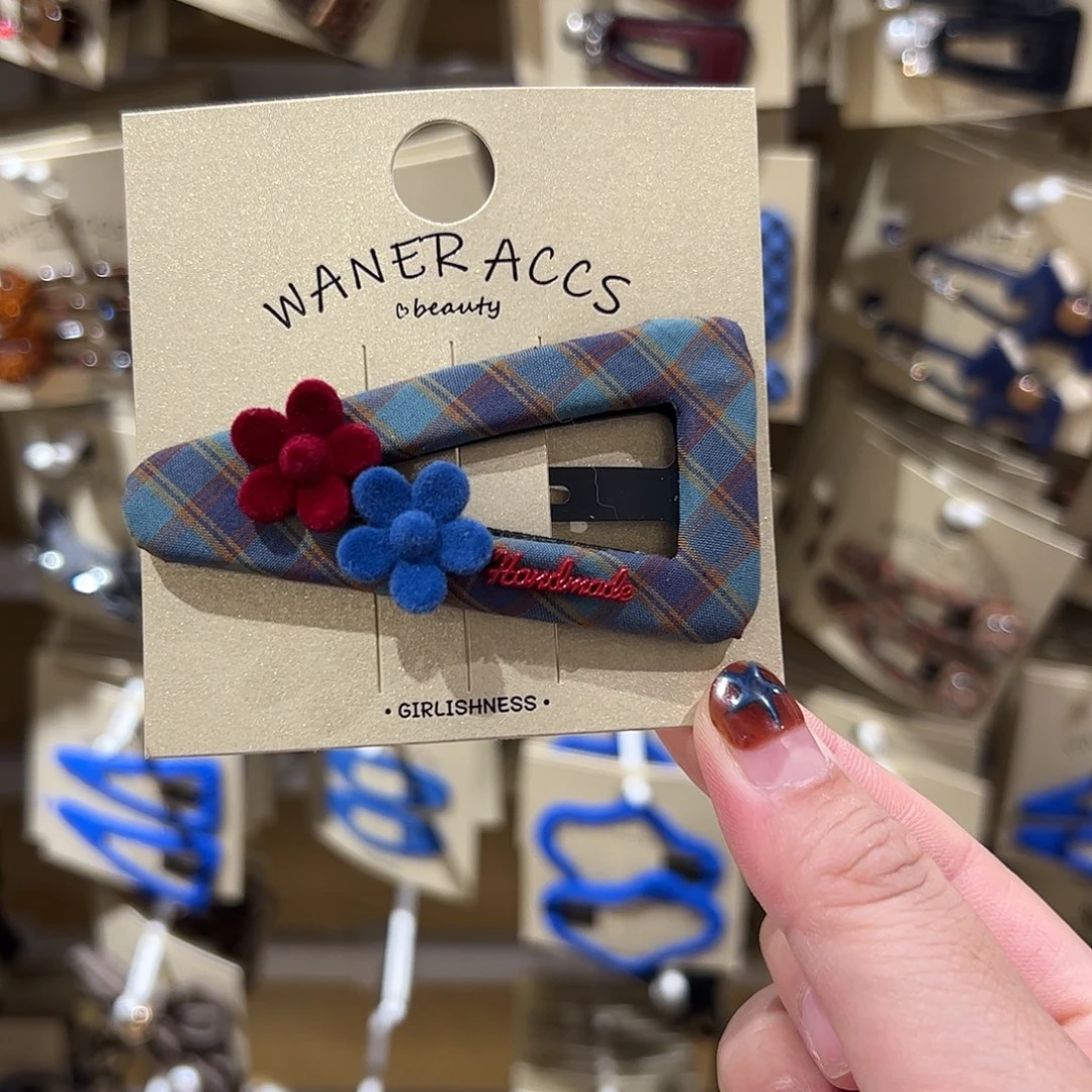 非金属布艺格子小花拜拜夹