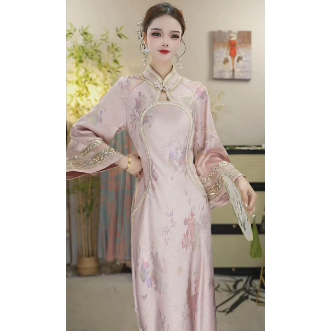 储秋2025春季新款日常中国风复古显瘦长款连衣裙2566