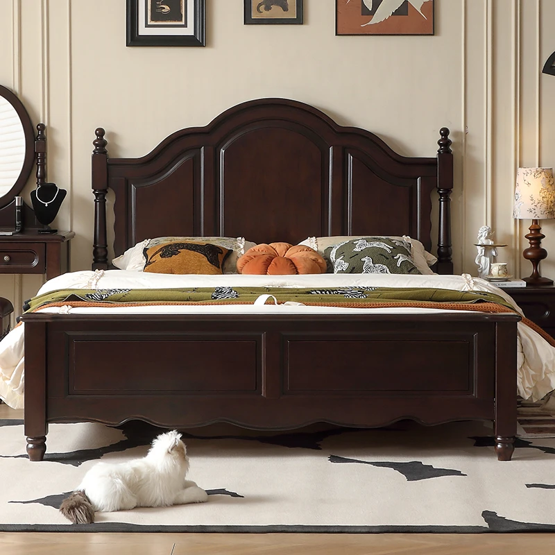 美式乡村榫卯实木床美式双人床高箱气压主卧室美式复古