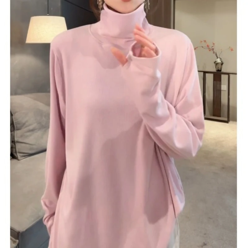 【堆堆打底】慵懒风磨毛绒感纯色高领宽松长袖打底T恤LK2507583