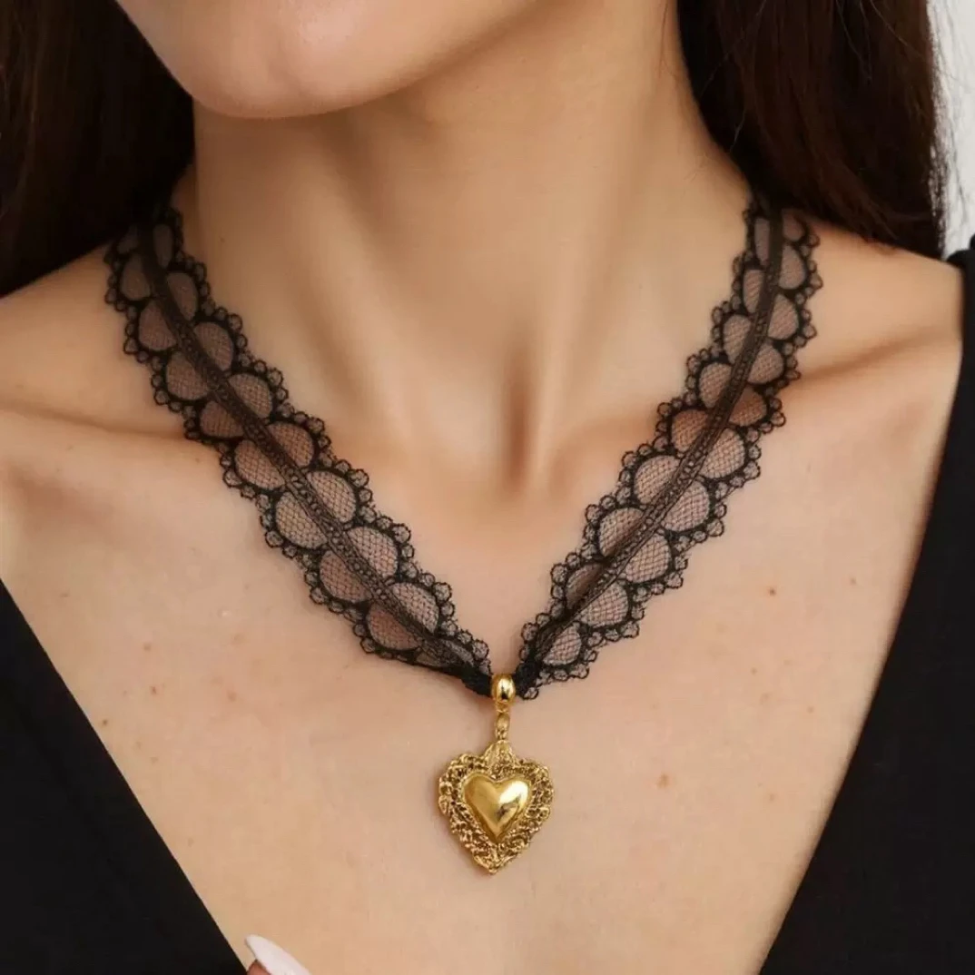 钛钢布艺项链 法式宫廷 性感神秘 钛钢金属不掉色 No退No换