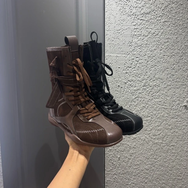 9001-5复古风防滑休闲低跟侧拉链厚底轻便中筒马丁靴中跟