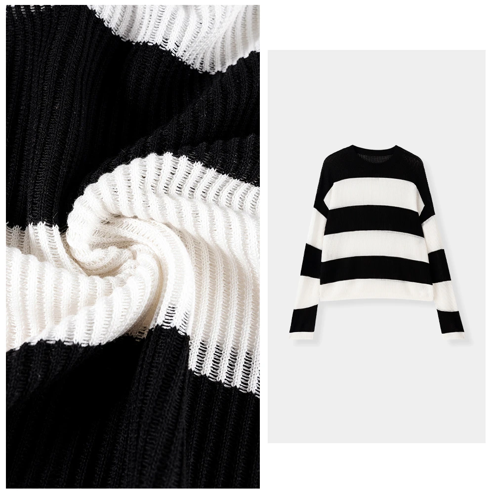 小熊猫 | 莱赛尔天丝+绢丝 圆领DM06250084针织条纹长袖