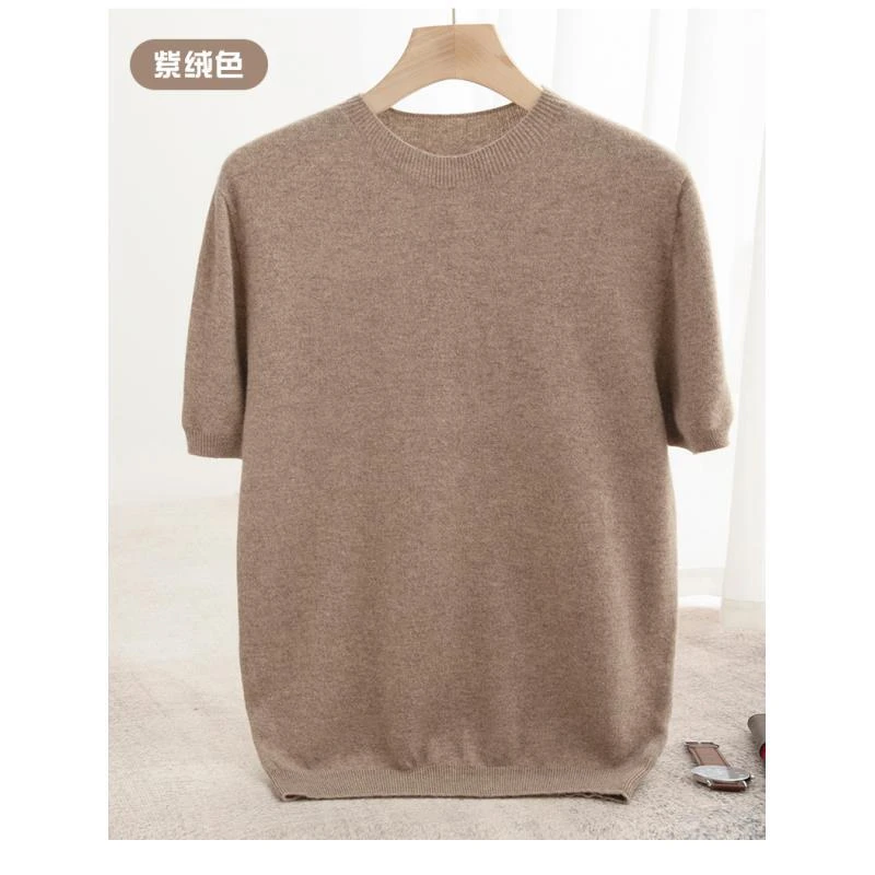新款纯羊毛一线成衣男圆领半袖针织衫WQ23204
