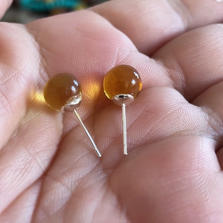 琥珀未镶嵌裸石耳钉