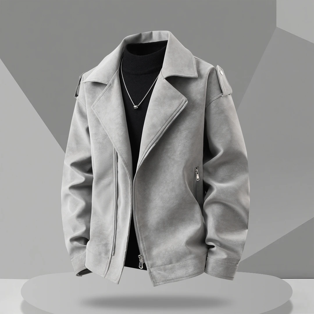 美式机车夹克男2025秋季新款高街潮牌痞帅皮衣拉链设计感宽松外套