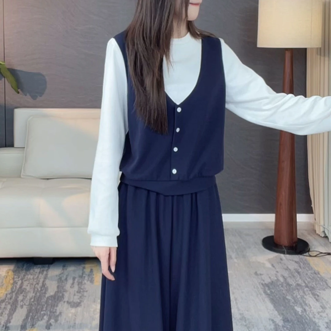 韩系设计感假两件上衣裤子两件套2025秋季新款时尚气质休闲套装女