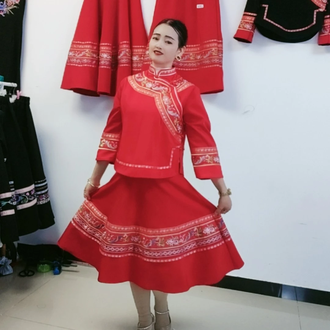 7天天发货婚服广西壮族布依族民族风新中式立领大摆裙中长款