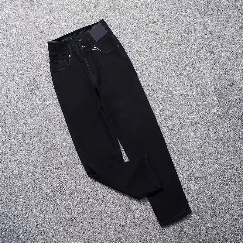 福利 秋冬 双扣 高腰 加绒 黑户 牛仔裤 老爹裤