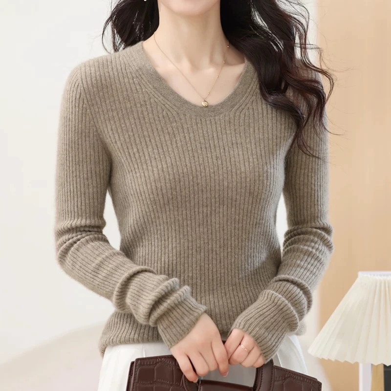 100%山羊绒衫女无缝一体鹅蛋领气质修身打底衫毛衣28769