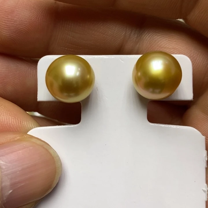海水珍珠金珍珠耳钉18K金镶嵌