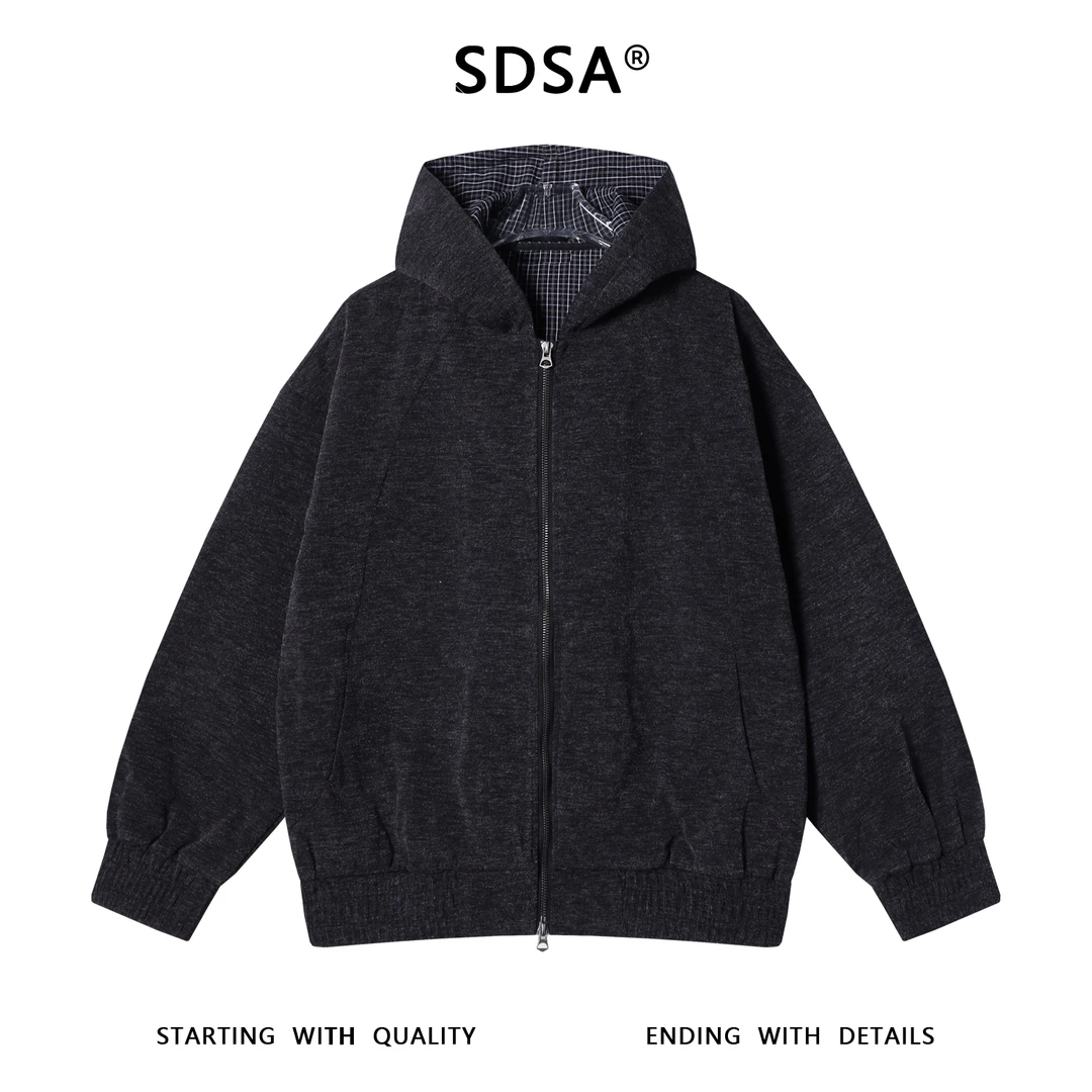 SDSA男士秋冬新款痞帅男装韩版重磅解构拉链连帽卫衣百搭开衫外套