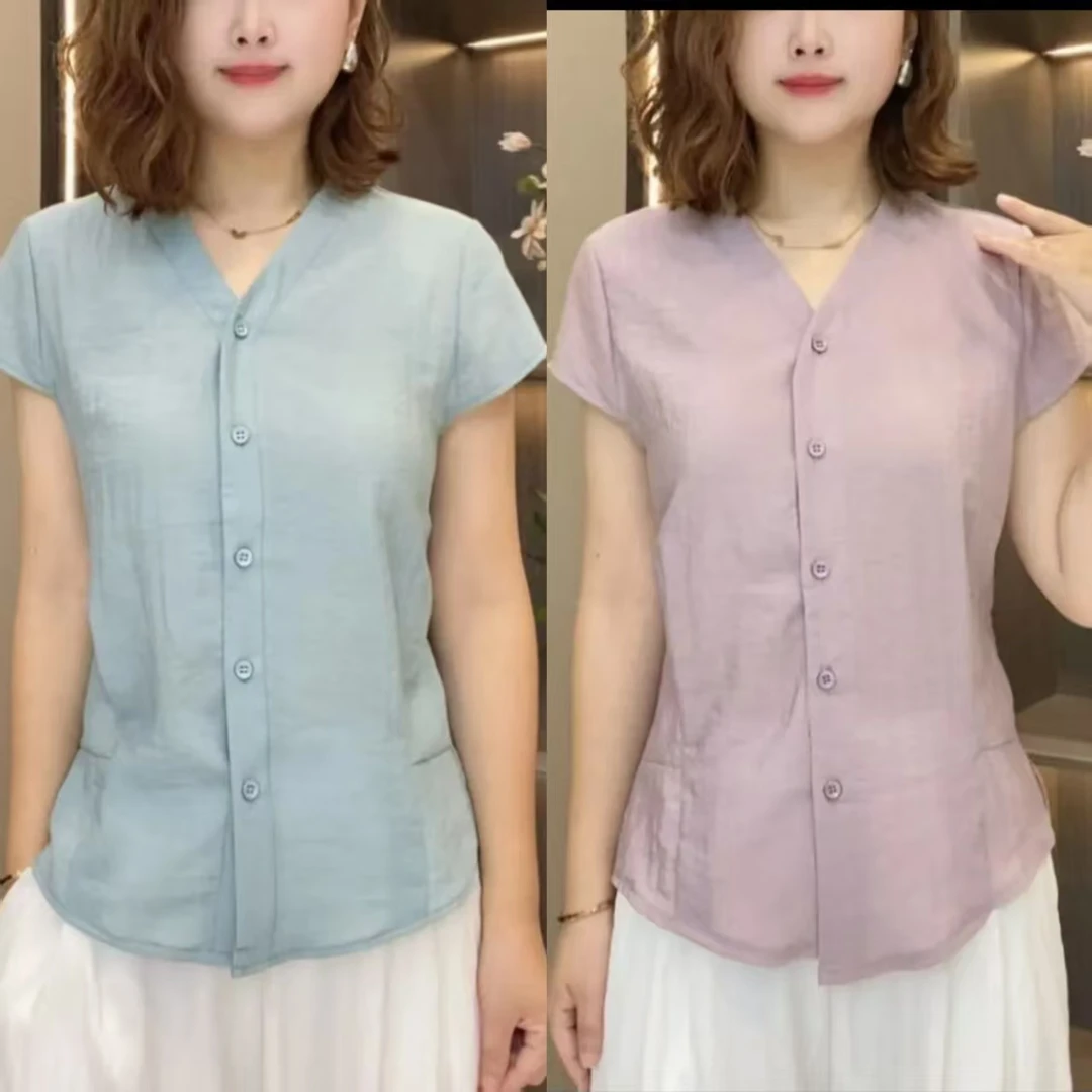 夏季轻薄纯色V领短袖T恤亲肤透气时尚洋气简约休闲显瘦百搭小衫潮