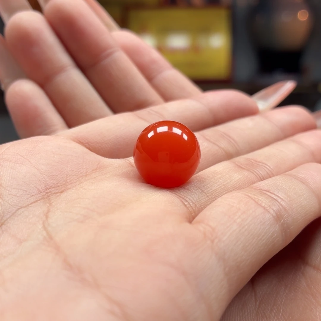 南红玛瑙未镶嵌单珠原矿保山南红大黑洞柿子红单珠卡14.4