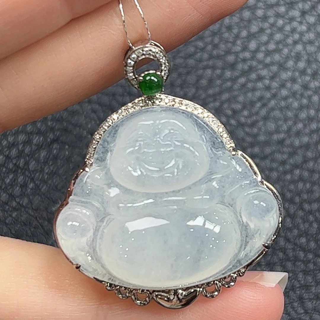 翡翠18K金镶嵌颈饰佛公