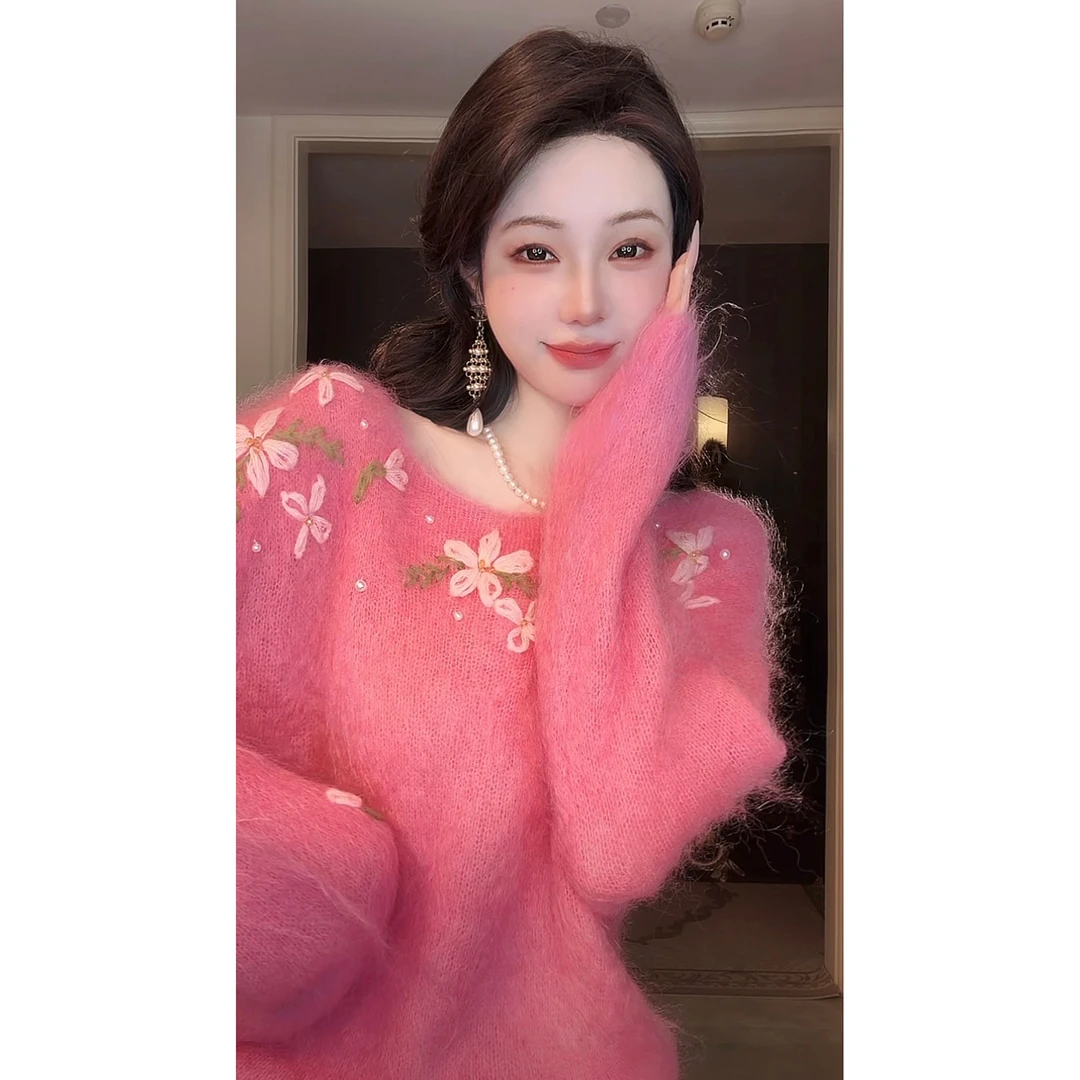 【雅乔定制】馥郁满肩 进口马海毛羊毛套头毛衣女秋冬DYDD-25070097