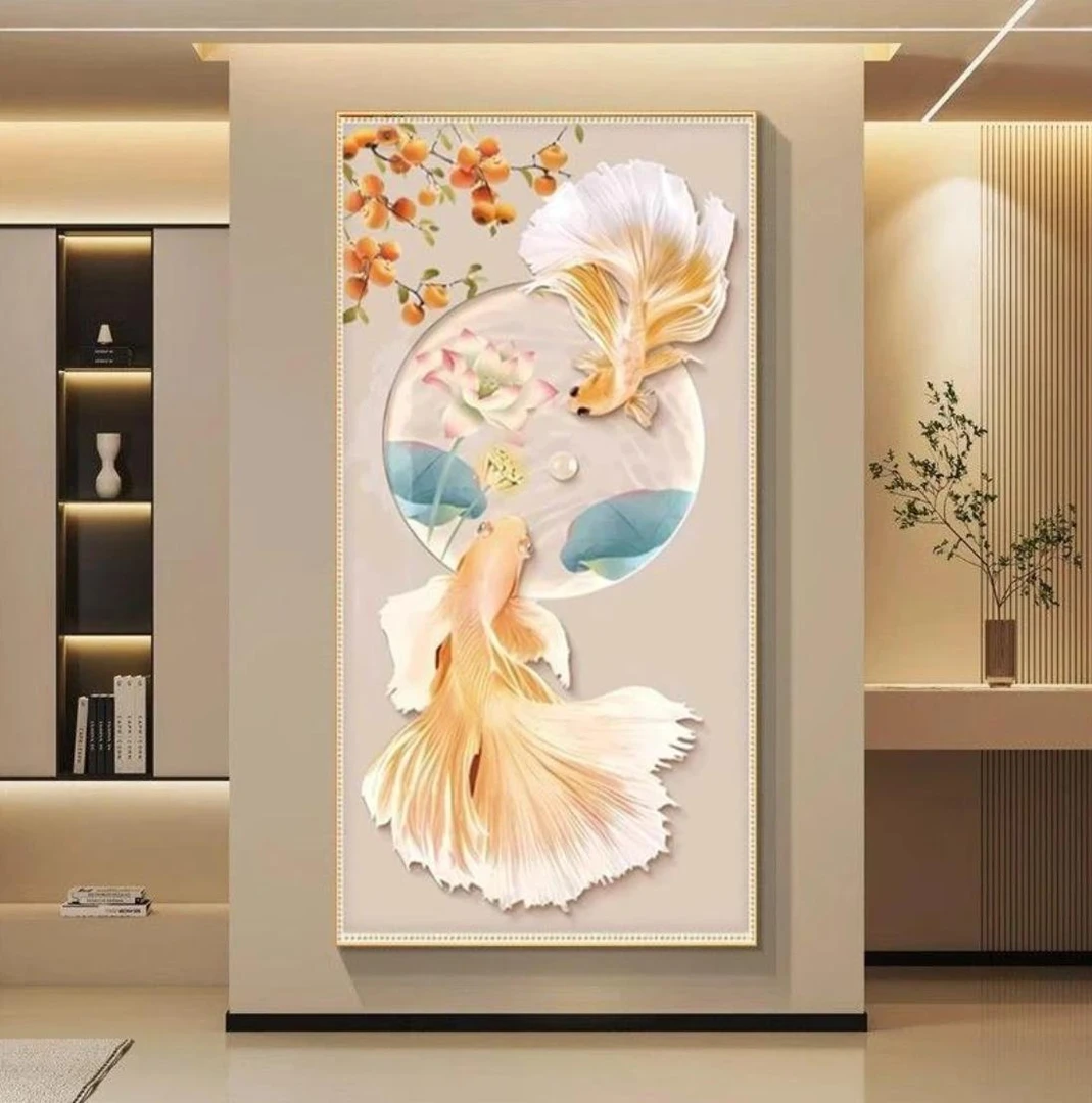 禧洋洋丽莎新款客厅玄关画荷花双鱼图十字绣36色满绣吉祥简约清爽