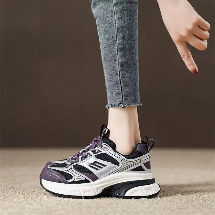 C1710 紫色 时尚厚底圆头系带超轻女休闲运动鞋  老爹鞋