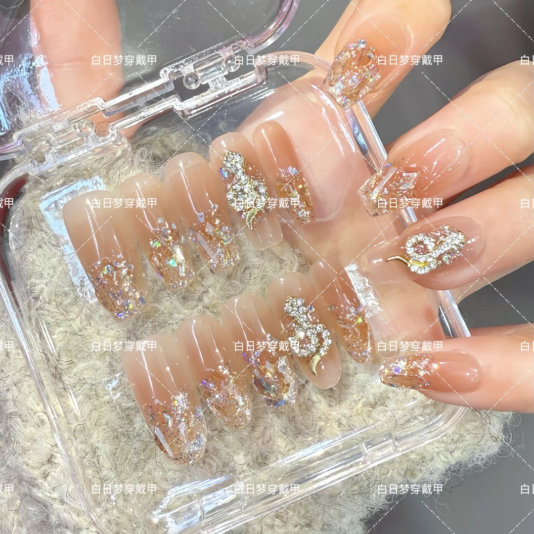 【千金蛇】纯手工穿戴甲穿戴光疗甲冰透渐变纯欲四季流行10片装