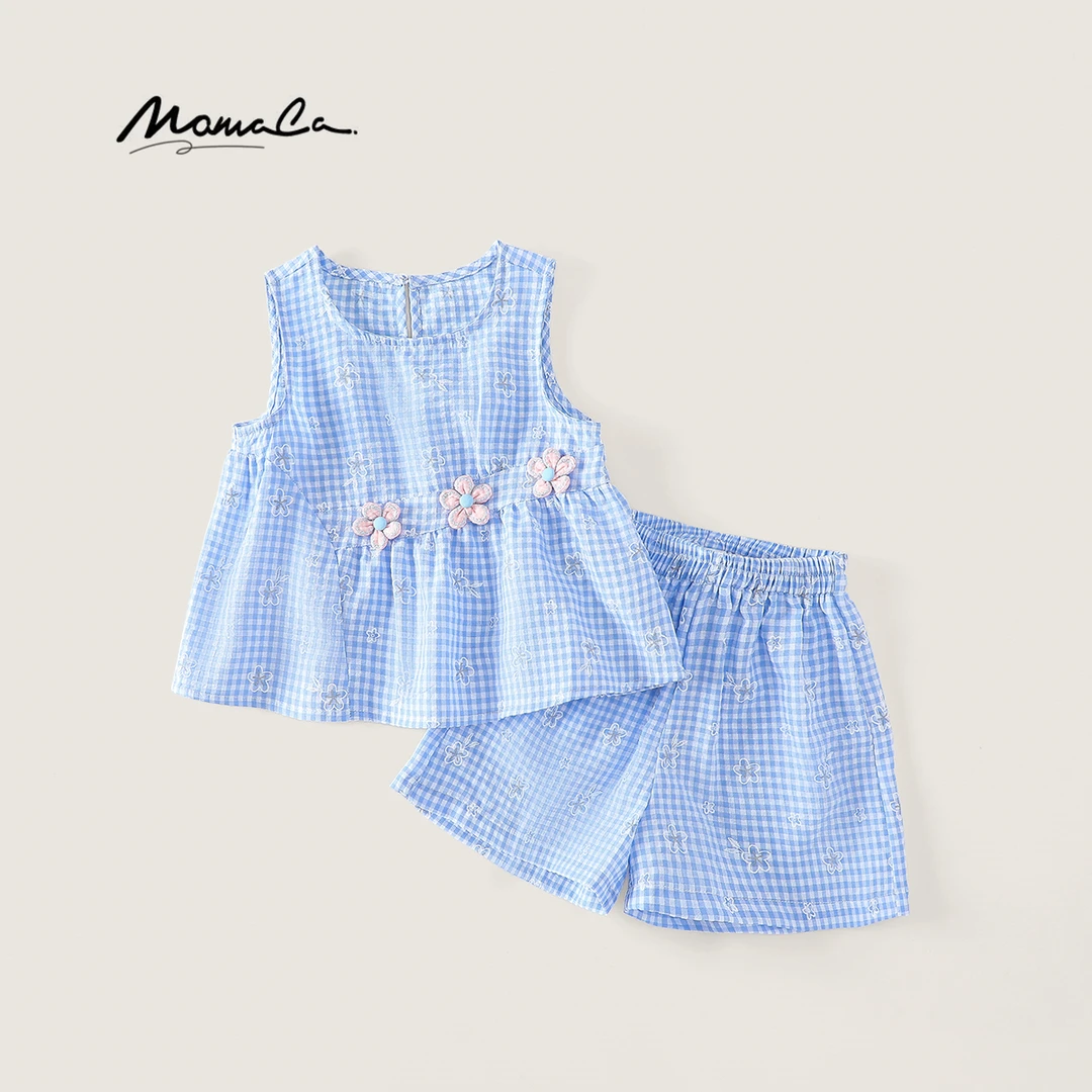MOMOCO女童夏季韩系立体花朵时尚无袖套装77630578073