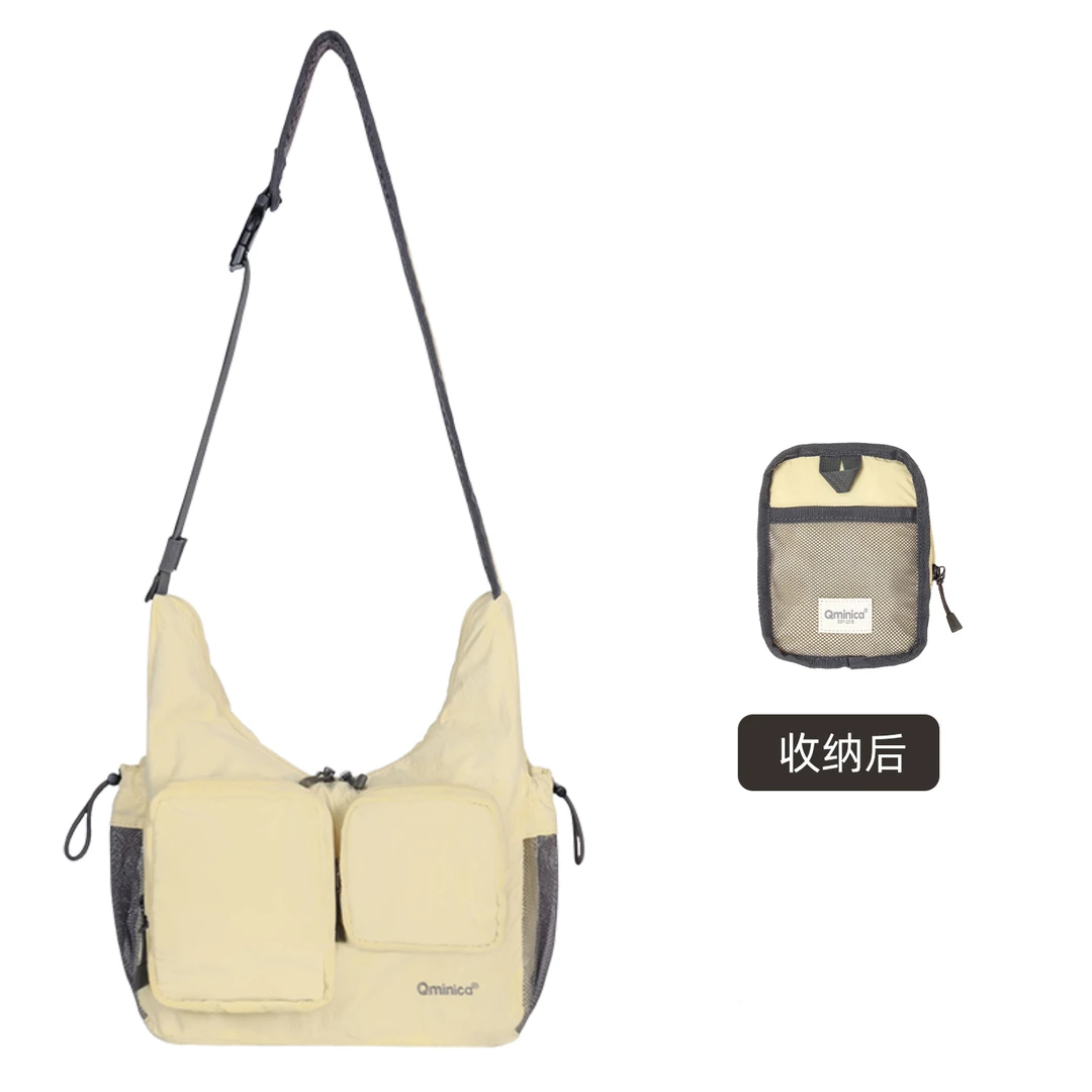 Qminica大容量折叠收纳包多功能户外出行轻便携百搭单肩斜挎包