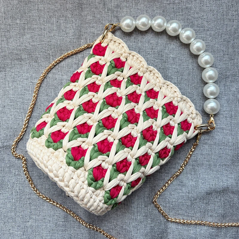 不是成品郁金香手工diy材料包布条线钩包包送教程手提斜挎手机包