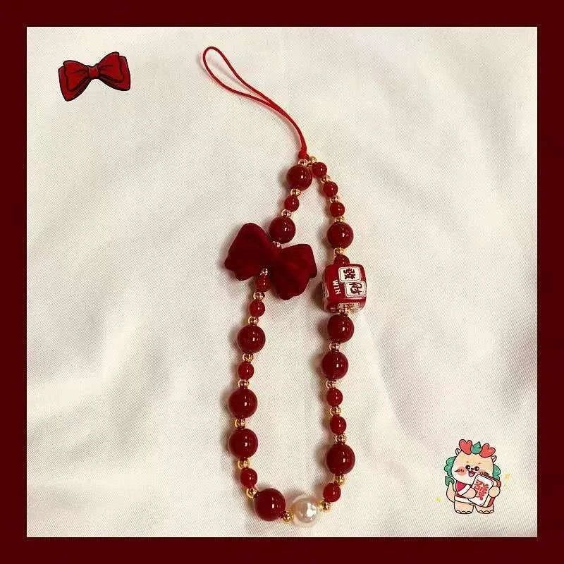 红色串珠手链腕带适用手机壳创意新年挂链DIY手提防丢便携钥匙扣