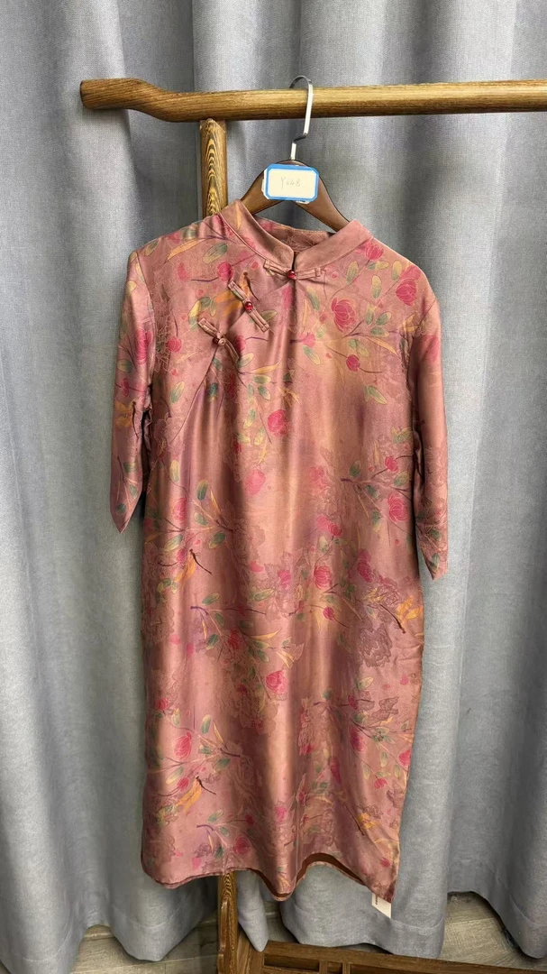 夏季新款简约百搭宽松桑蚕丝香云纱连衣裙Y048