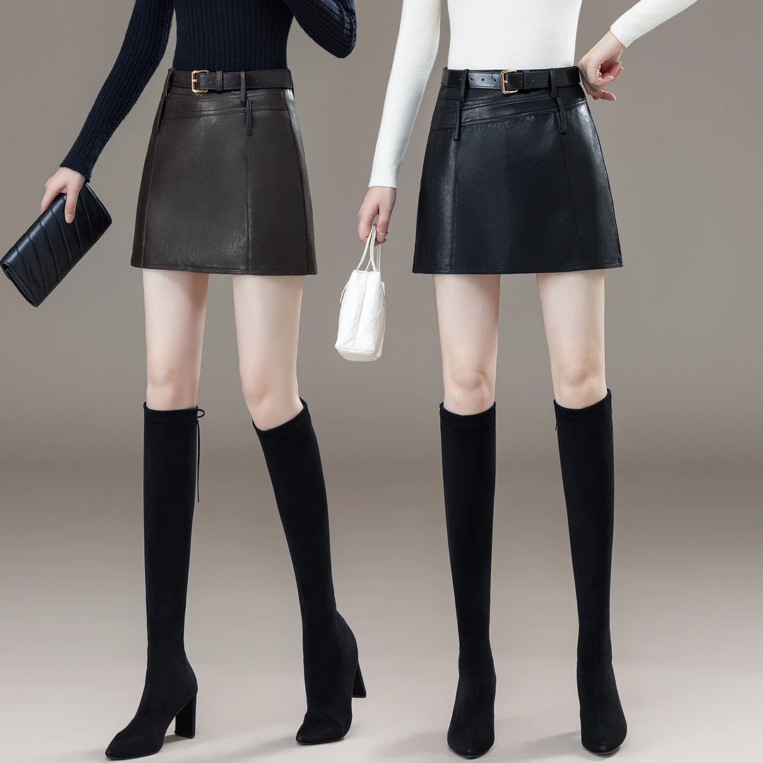 PU皮短裙女秋冬新款设计感高腰显瘦气质职业裙外穿A字时尚辣妹裙