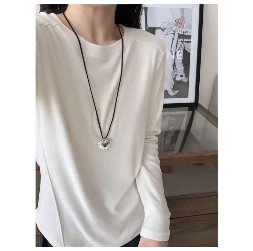 577鱼骨打底衫」秋季新款圆领纯色德绒长袖打底上衣多片拼接设计款