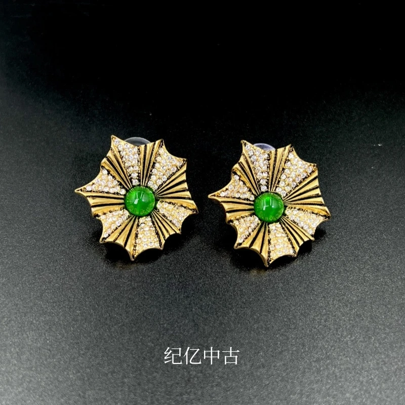 黄铜仿水晶耳饰 JYed490中古首饰vintage复古耳钉耳环气质时尚
