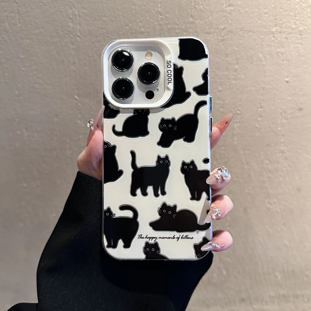 可爱黑猫适用苹果/华为/荣耀/OPPO/VIVO/小米手机壳卡通防摔全包