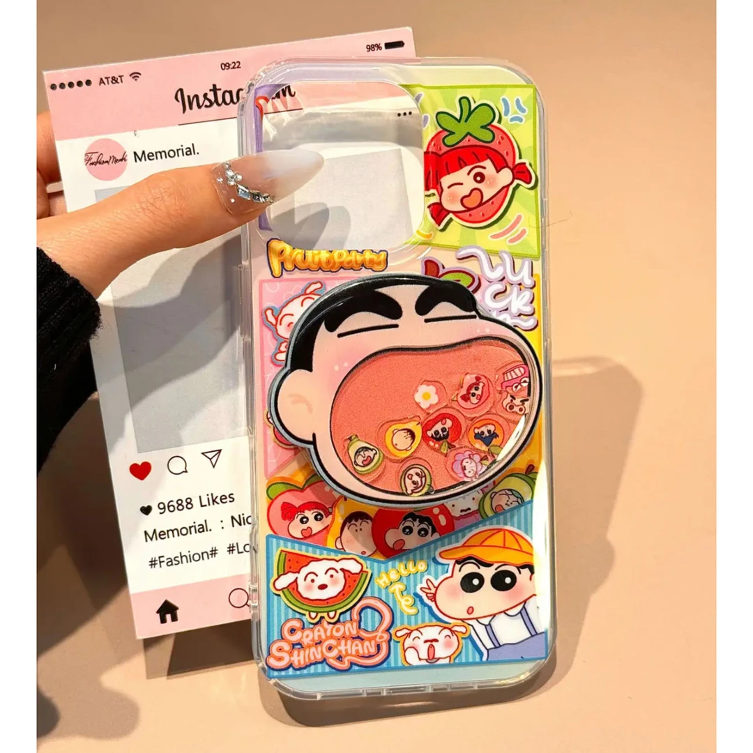 彩色水果蜡笔小新iPhone16苹果15promax手机壳13摇摇乐支架14/12