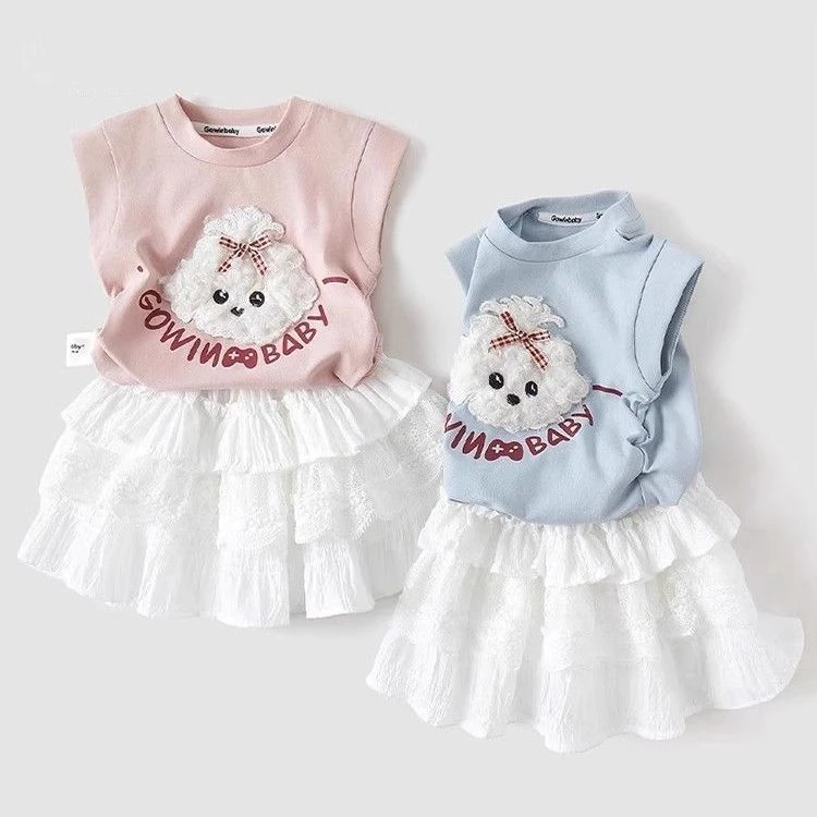 女童裙子套装2025夏季新款儿童纯棉短袖上衣薄款洋气小童无袖T恤