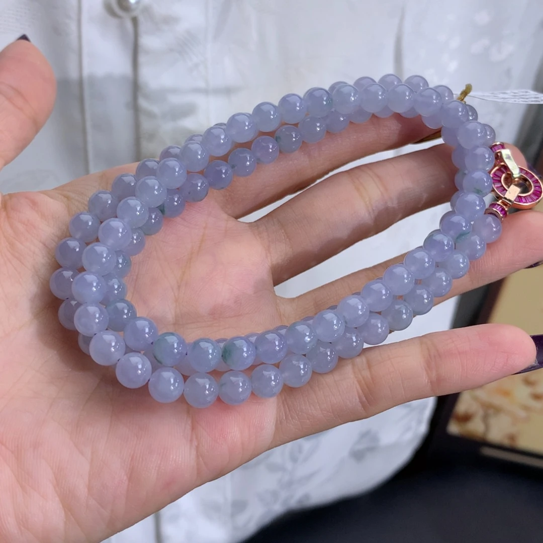 翡翠未镶嵌手串卡6冰胶蓝紫飘花项链