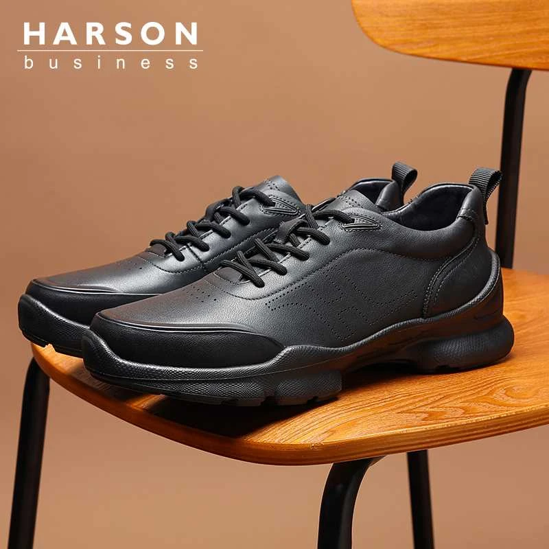 Harson/哈森舒适运动休闲鞋白色夏季时尚透气休闲皮鞋系带厚底