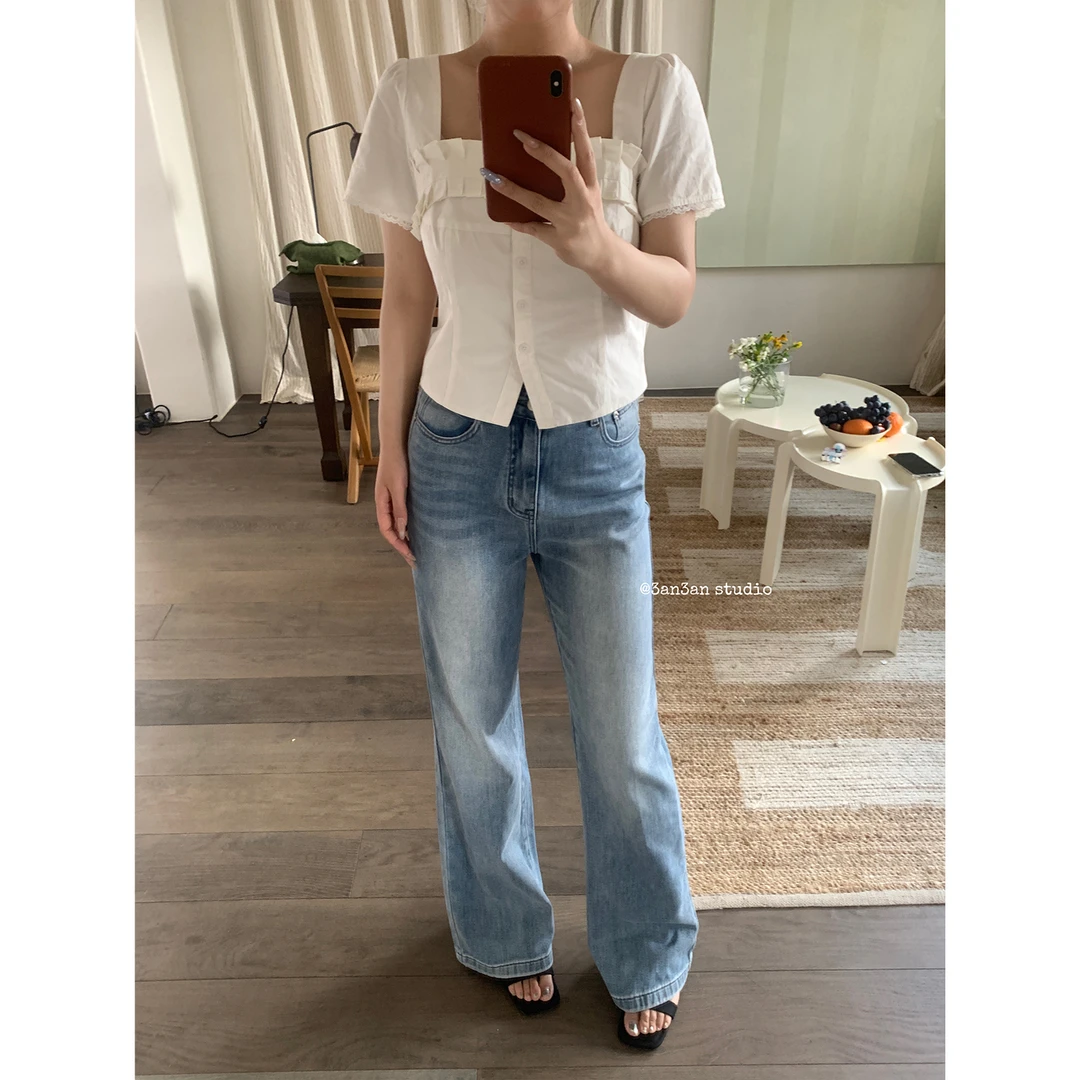 3AN3AN【晨雾喇叭】浅色微喇牛仔裤显瘦长裤复古街头水洗3ANA090