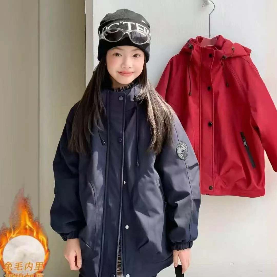 女大童冬季加厚毛冲锋衣外套