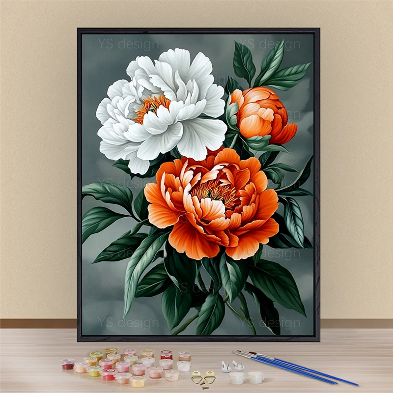 牡丹花数字油画客厅装饰画手工画画diy填色涂色画手绘装饰画礼物