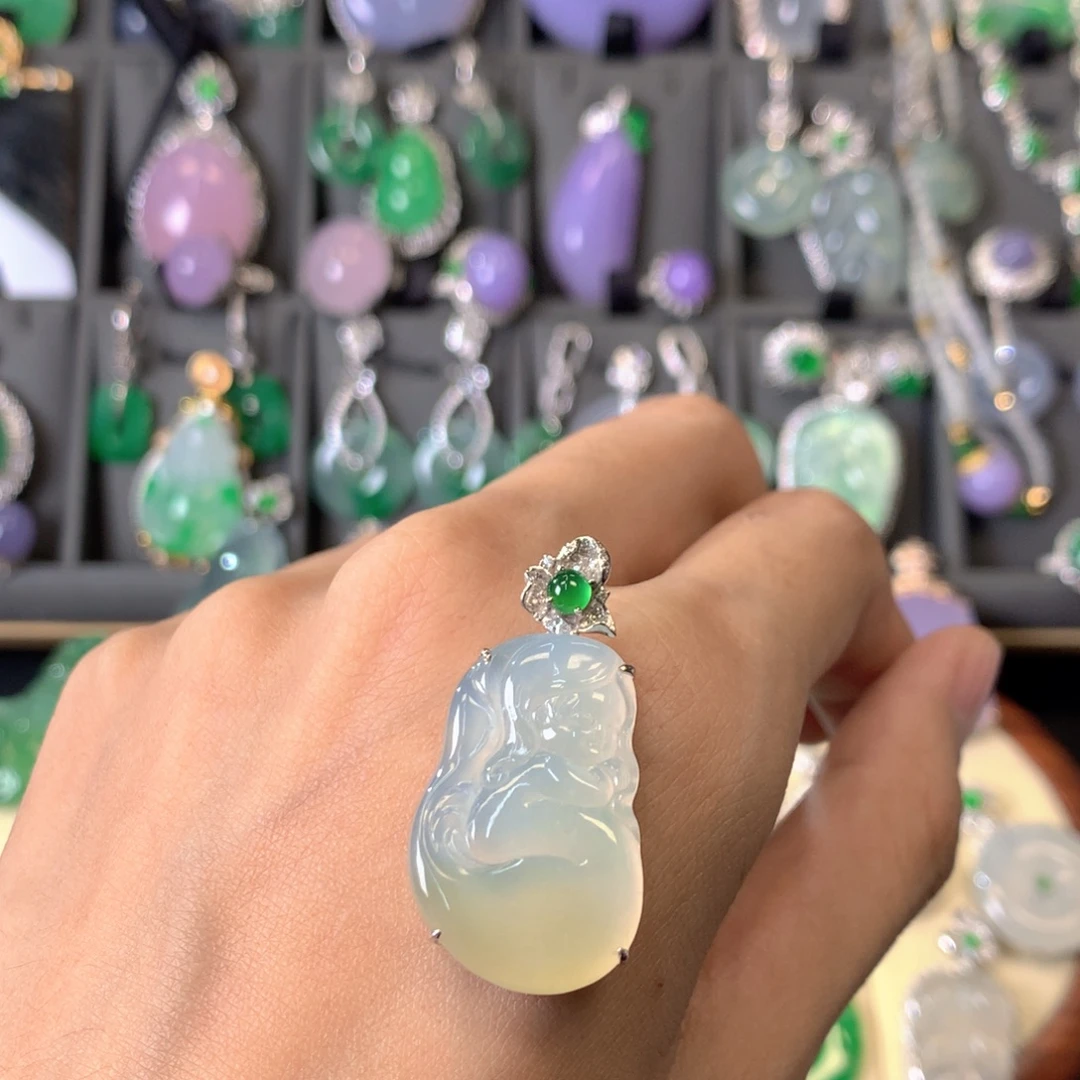 翡翠18K金镶嵌吊坠(不含链)