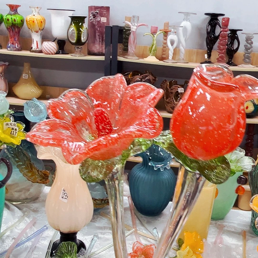 夜光花2朵 家悦琉璃花瓶摆件