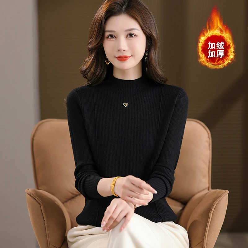 【亚聚甄选】羊毛衫女半高领2025新款洋气秋冬一体绒保暖上衣打底衫