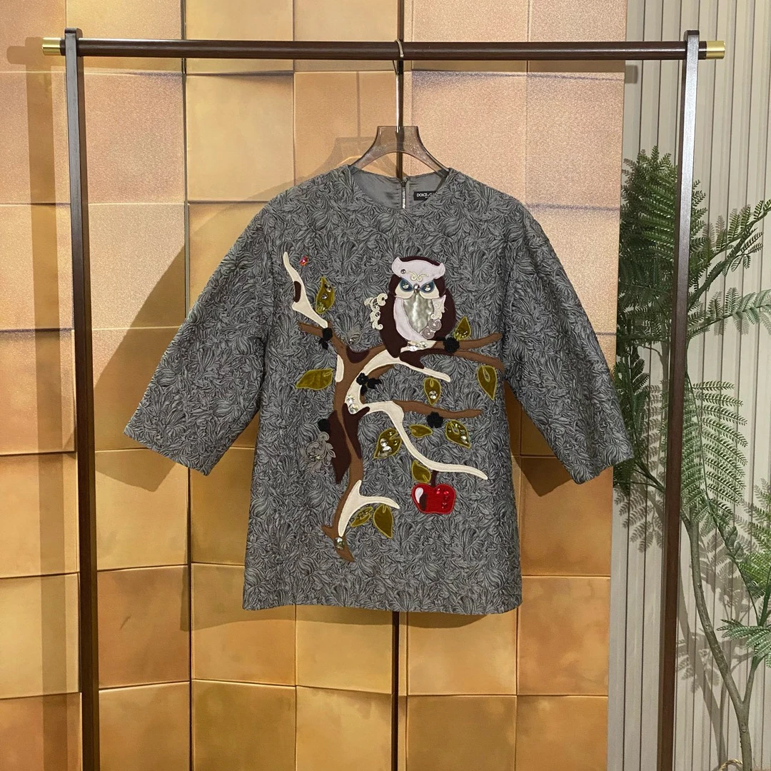 DG 秀款浮雕花卉水钻猫头鹰连衣裙/36码/99新/女24865