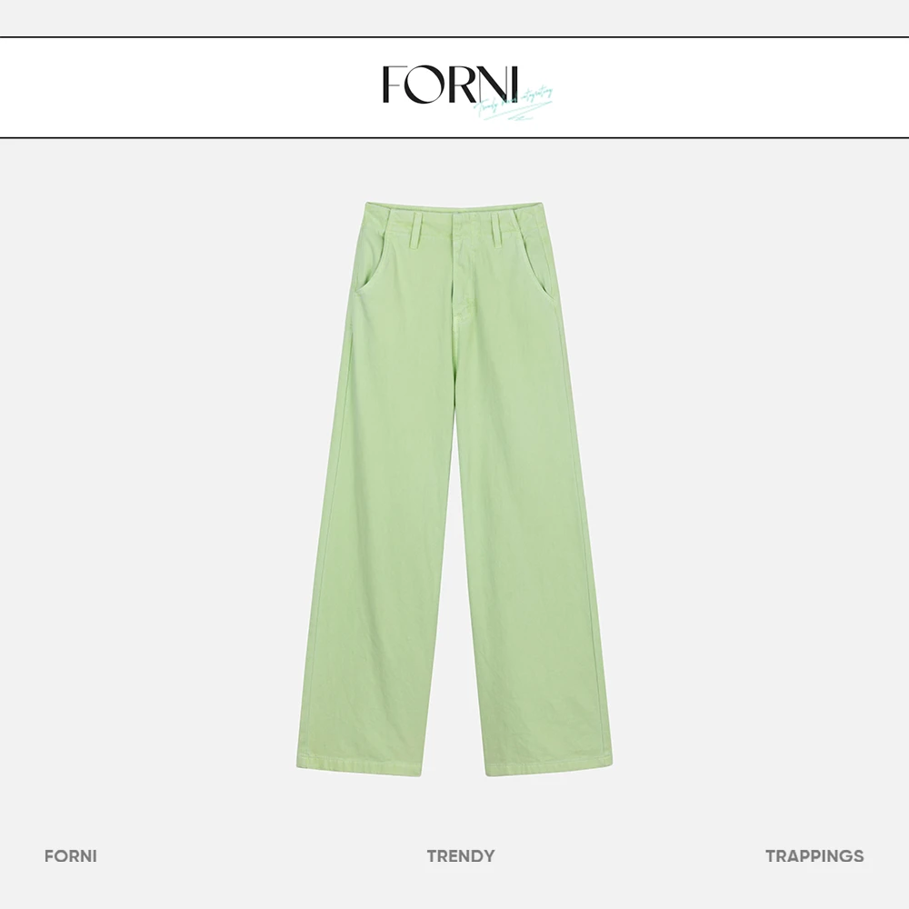 FORNI 春光里 纯棉简约高腰阔腿裤直筒休闲宽松