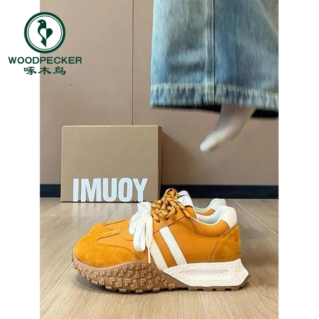 啄木鸟厚底阿甘鞋女2025春新款爆款复古平底德训鞋百搭休闲运动鞋