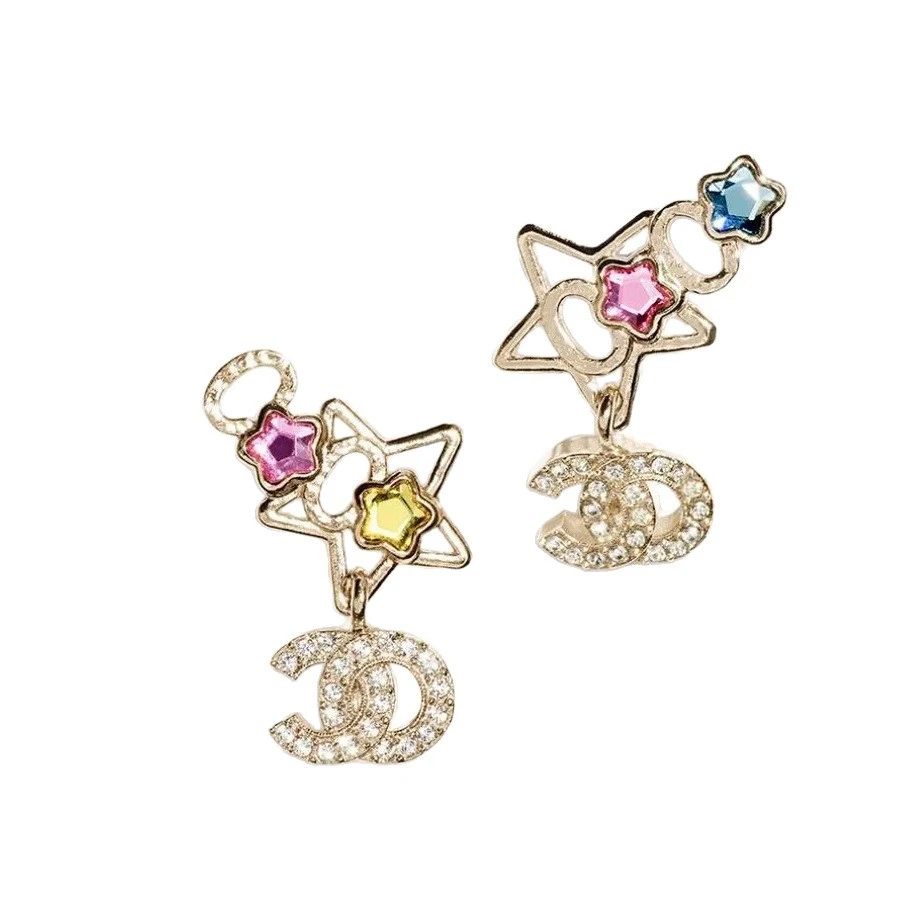 钛钢耳饰 8320夏季新款镂空星星耳钉女精工高版多巴胺糖果色耳饰